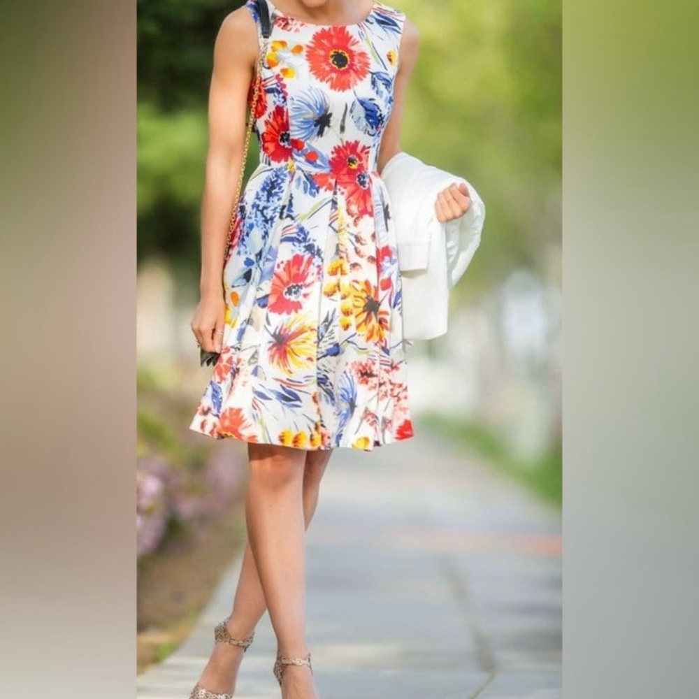Brand New Donna Morgan Red & Blue Floral Dress - Size 10